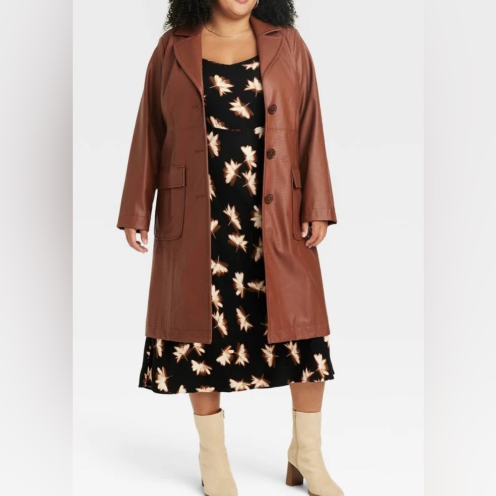 Women's Faux Leather Trench Coat - Ava & Viv Brown 3X  never worn